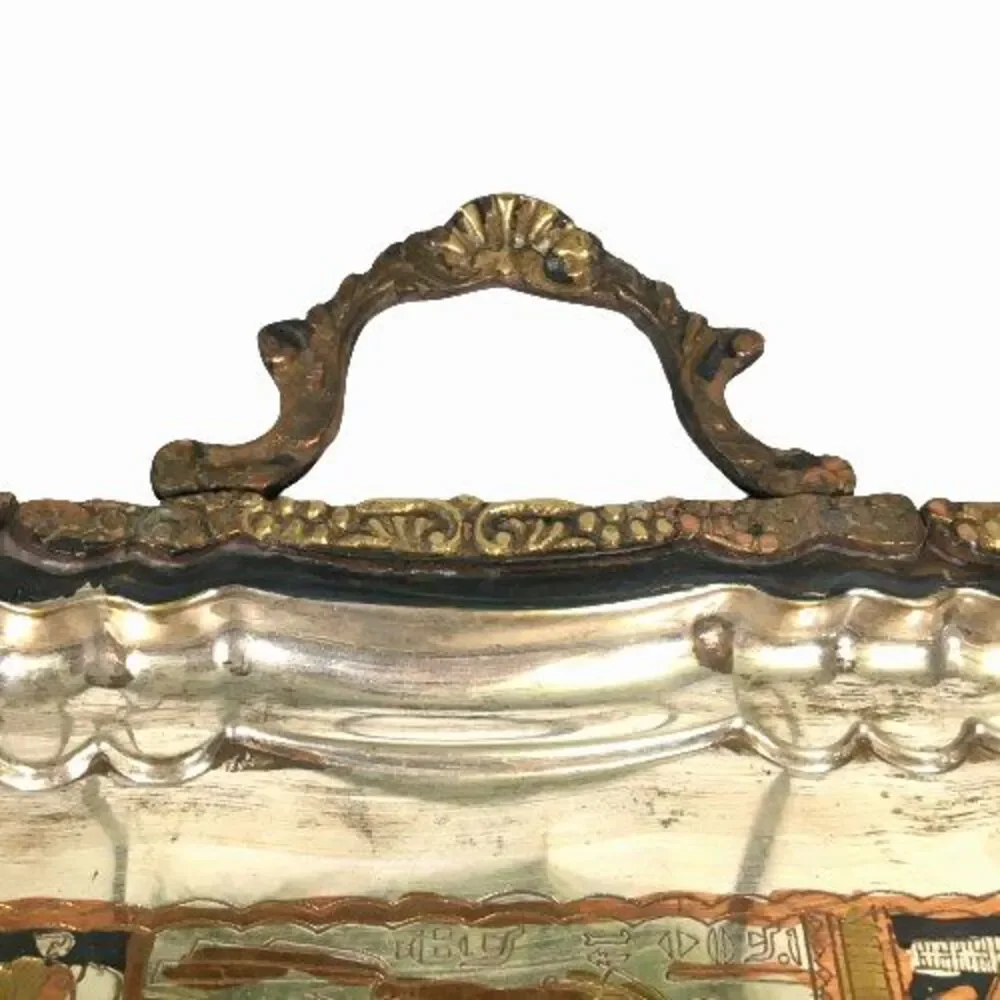 Vintage Egyptian Figural Horse Chariot Copper Silver Metal Serving Platter Tray - Picture 4 of 13